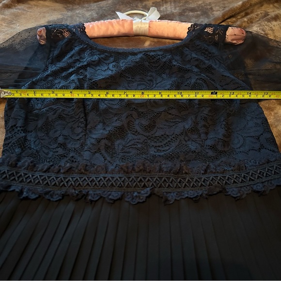 Pleated Lace Chiffon Formal Evening Casual Maxi A-Line black Dress - Picture 6 of 15